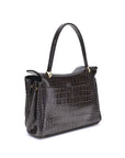 Balenciaga Black Crocodile Embossed Rodeo Leather Shoulder Bag