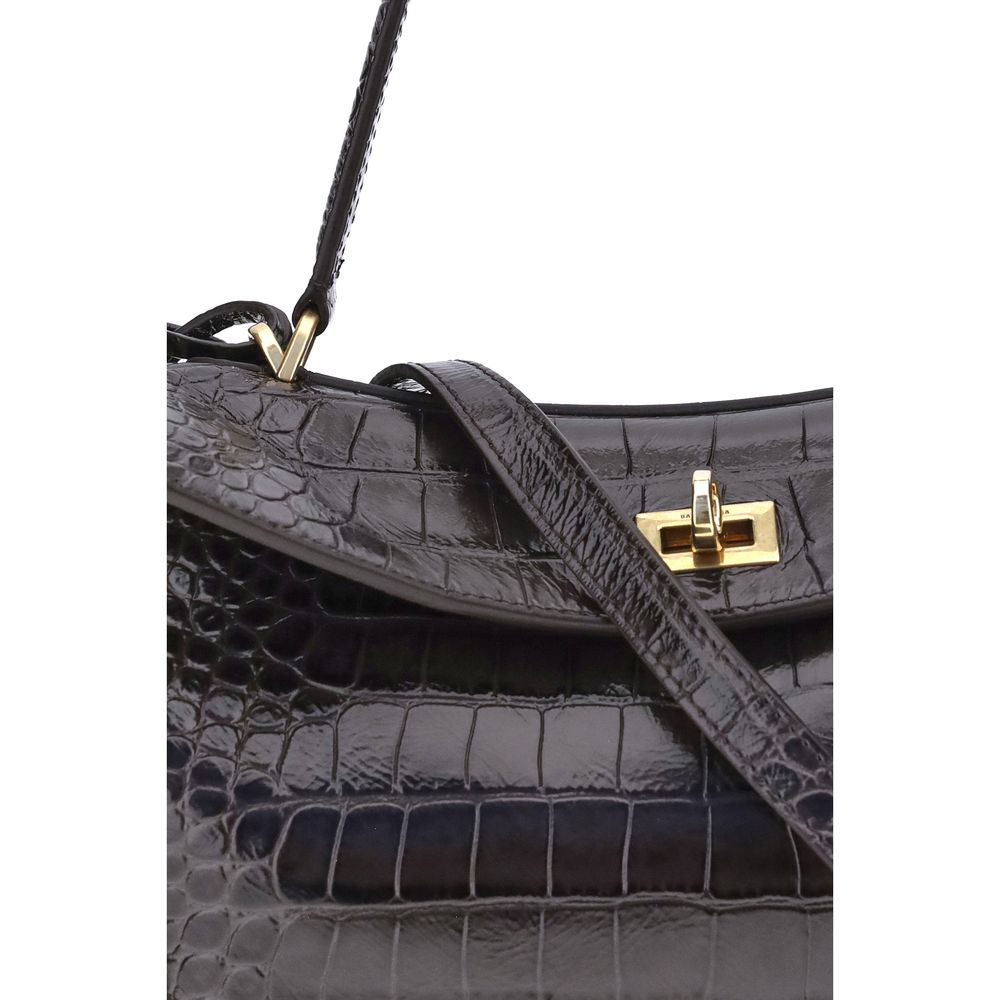 Balenciaga Black Crocodile Embossed Rodeo Leather Shoulder Bag