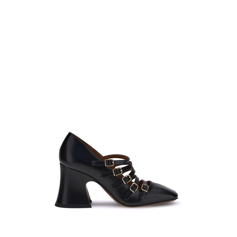 Chloé Black Leather Janis Heeled Pumps