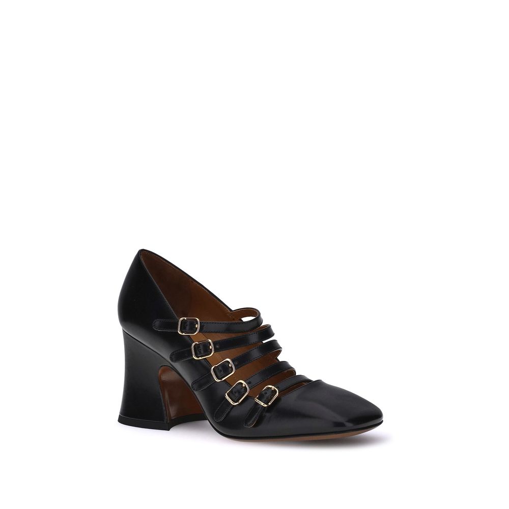 Chloé Black Leather Janis Heeled Pumps