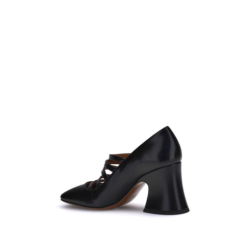 Chloé Black Leather Janis Heeled Pumps