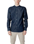 Peuterey Pure Cotton Collarless Button-Down Shirt - dark denim color