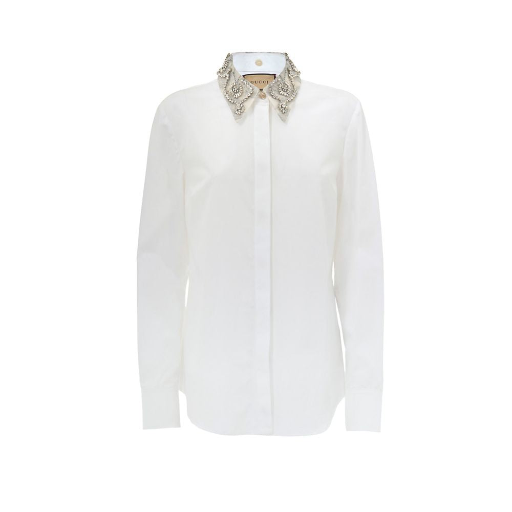 Gucci Removable Embellished Collar White Cotton Shirt