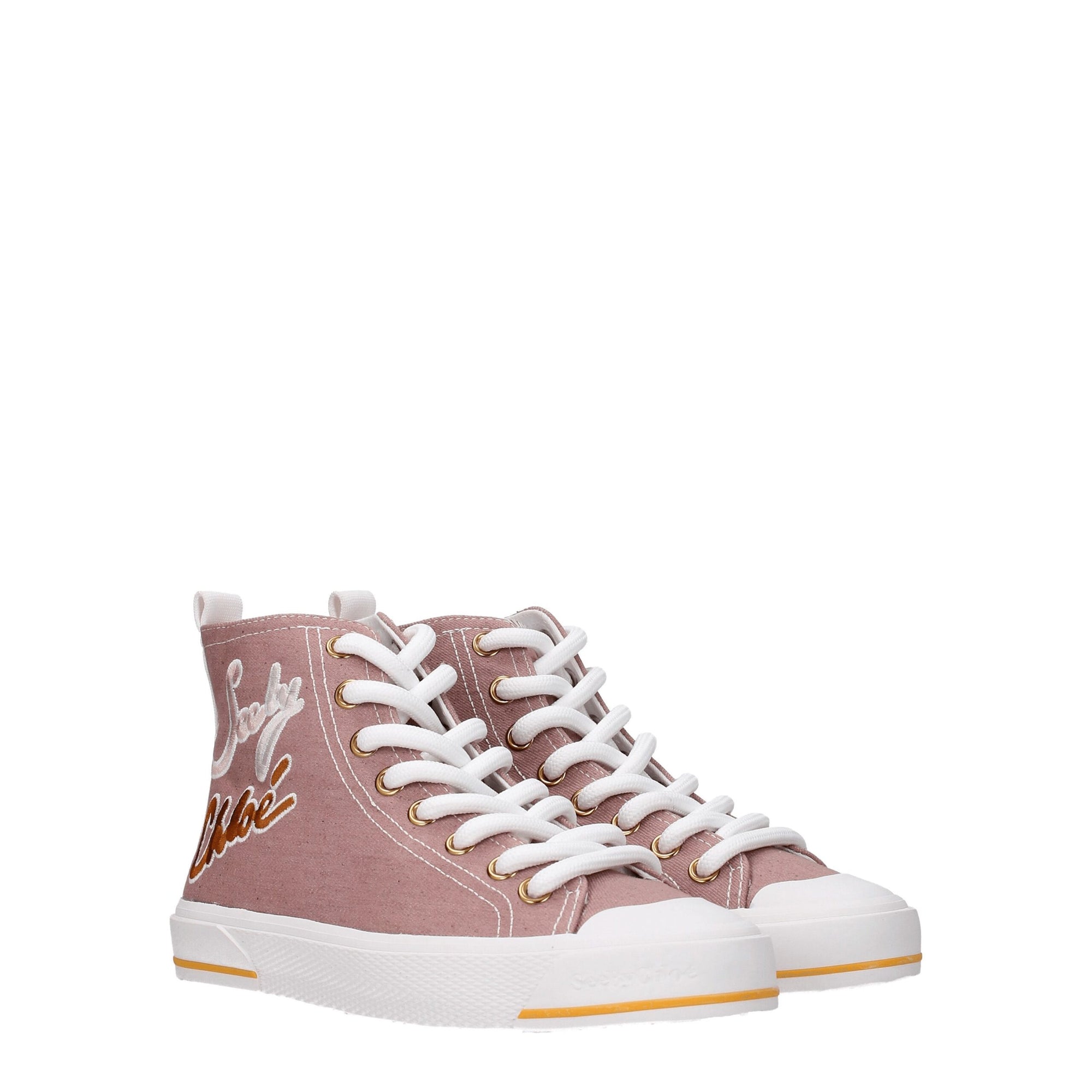 See By Chloé Pink Lace-Up High Top Sneakers 