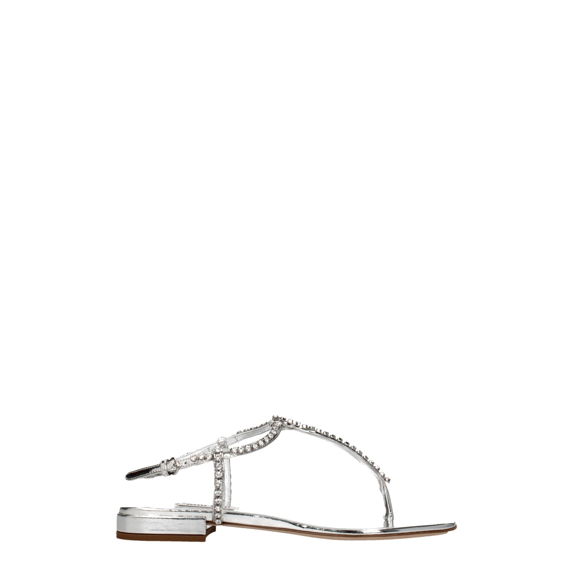 Miu Miu Embellished Silver Flat Sandals