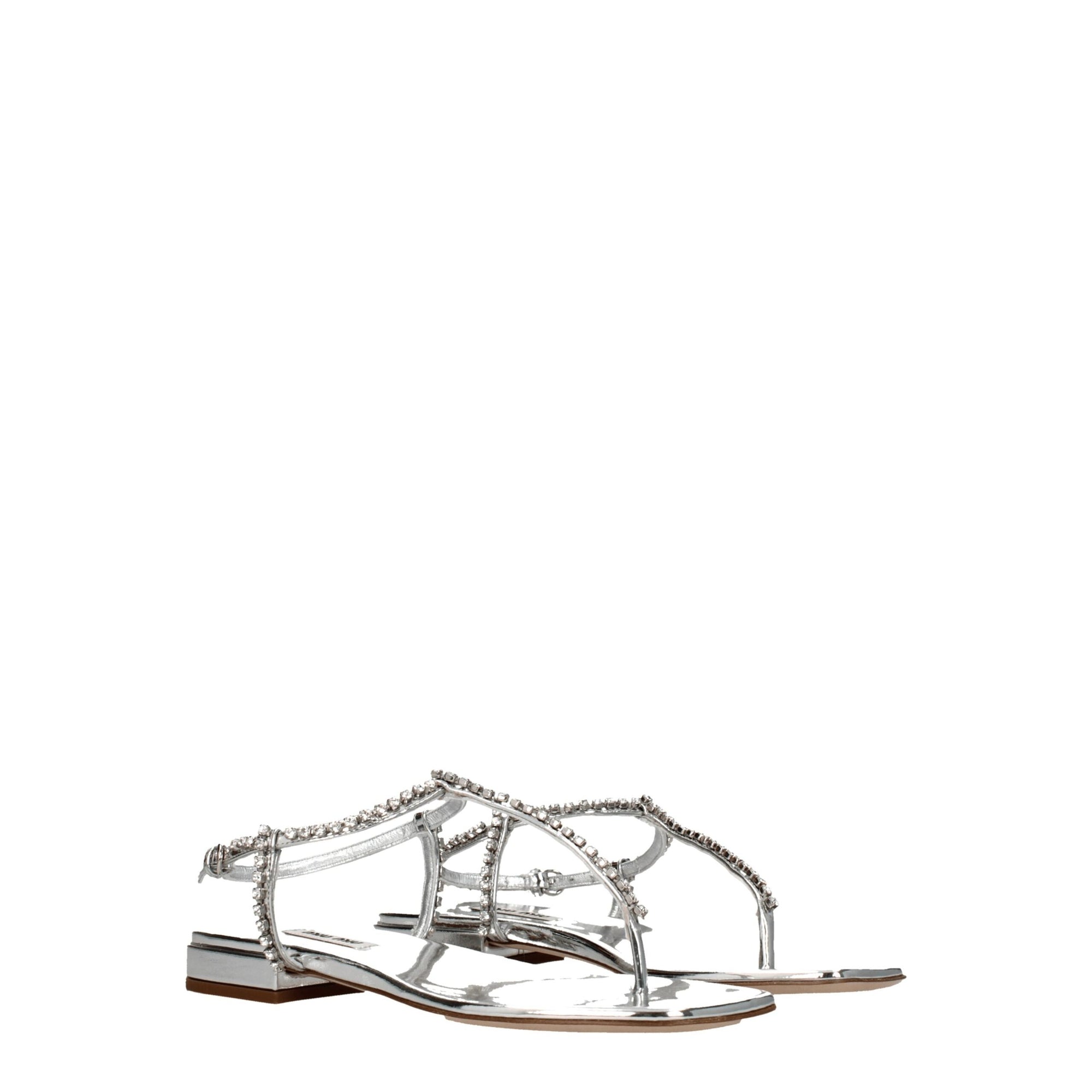 Miu Miu Embellished Silver Flat Sandals
