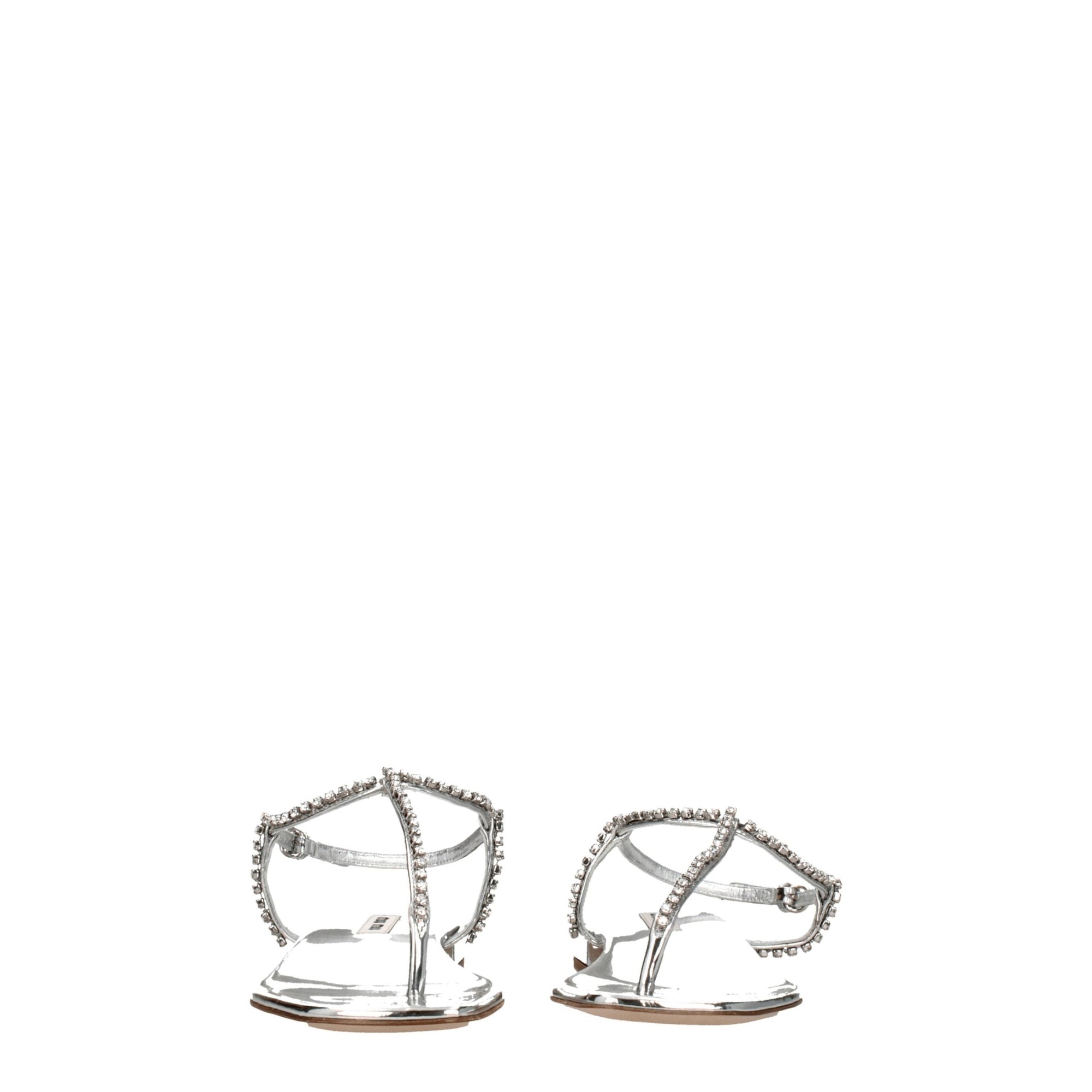 Miu Miu Embellished Silver Flat Sandals