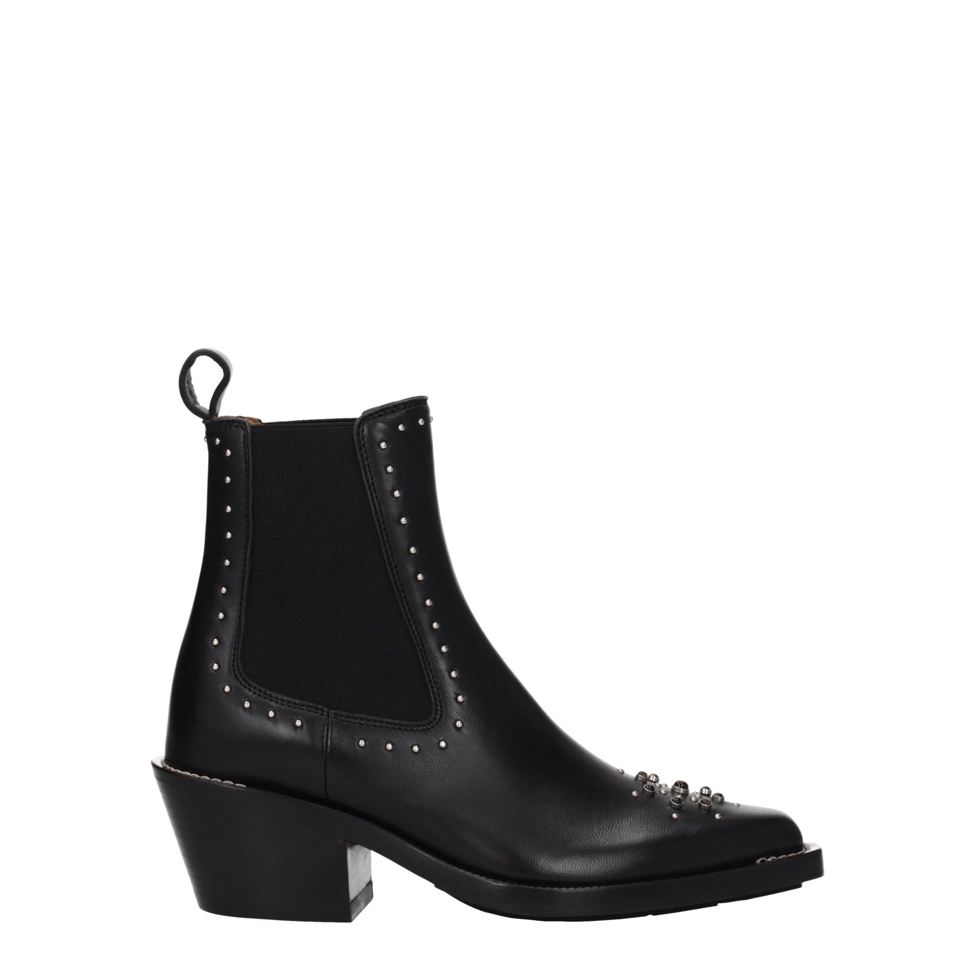 Chloé Black Leather Studded Heeled Chelsea Ankle Boots