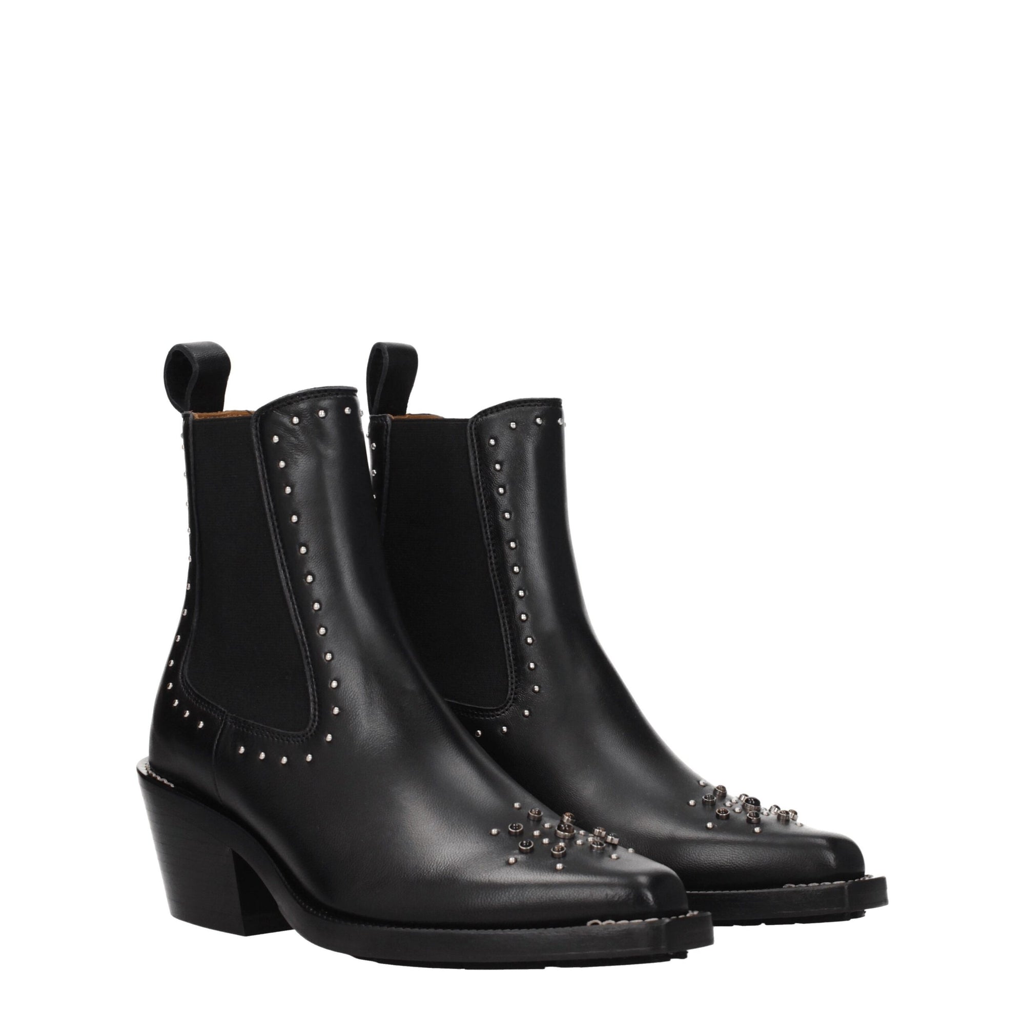 Chloé Black Leather Studded Heeled Chelsea Ankle Boots