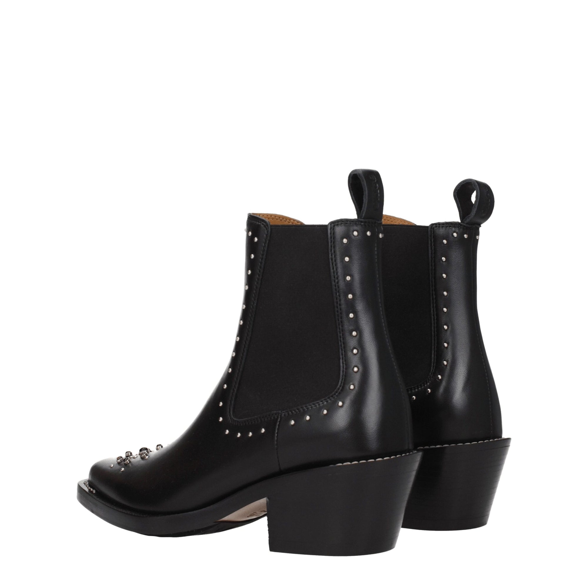 Chloé Black Leather Studded Heeled Chelsea Ankle Boots