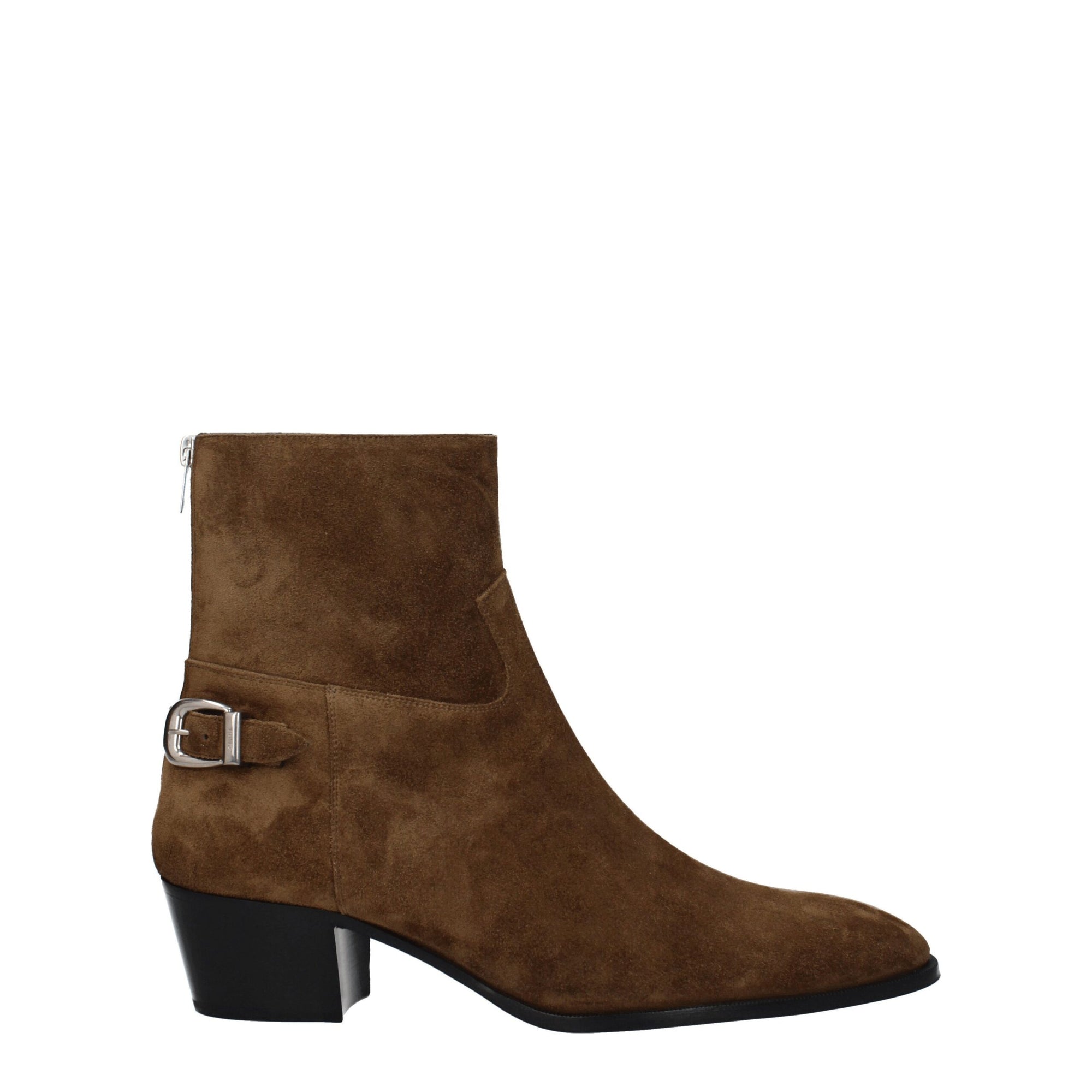 Celine Brown Leather Men Heeled Ankle Boots