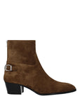 Celine Brown Leather Men Heeled Ankle Boots