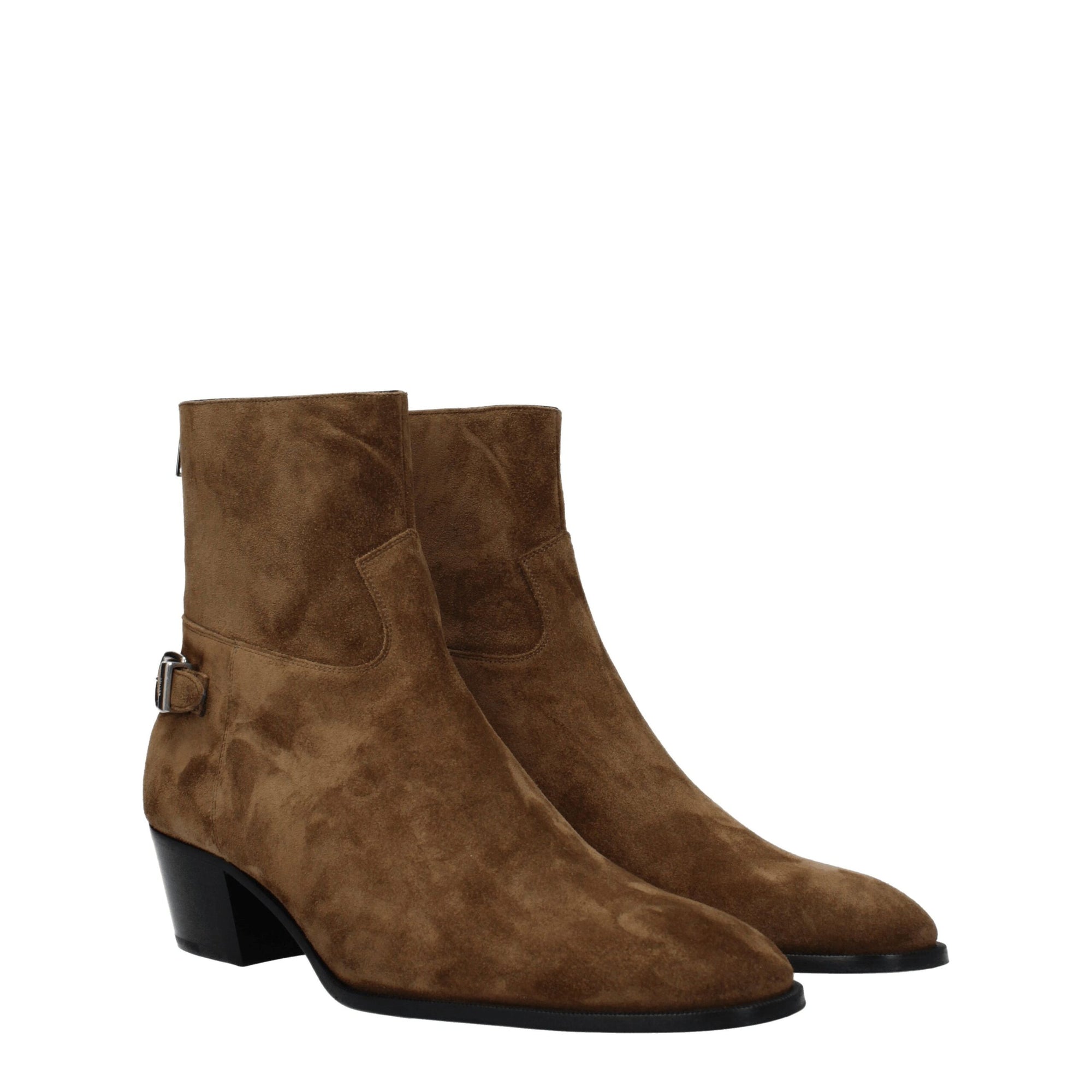 Celine Brown Leather Men Heeled Ankle Boots