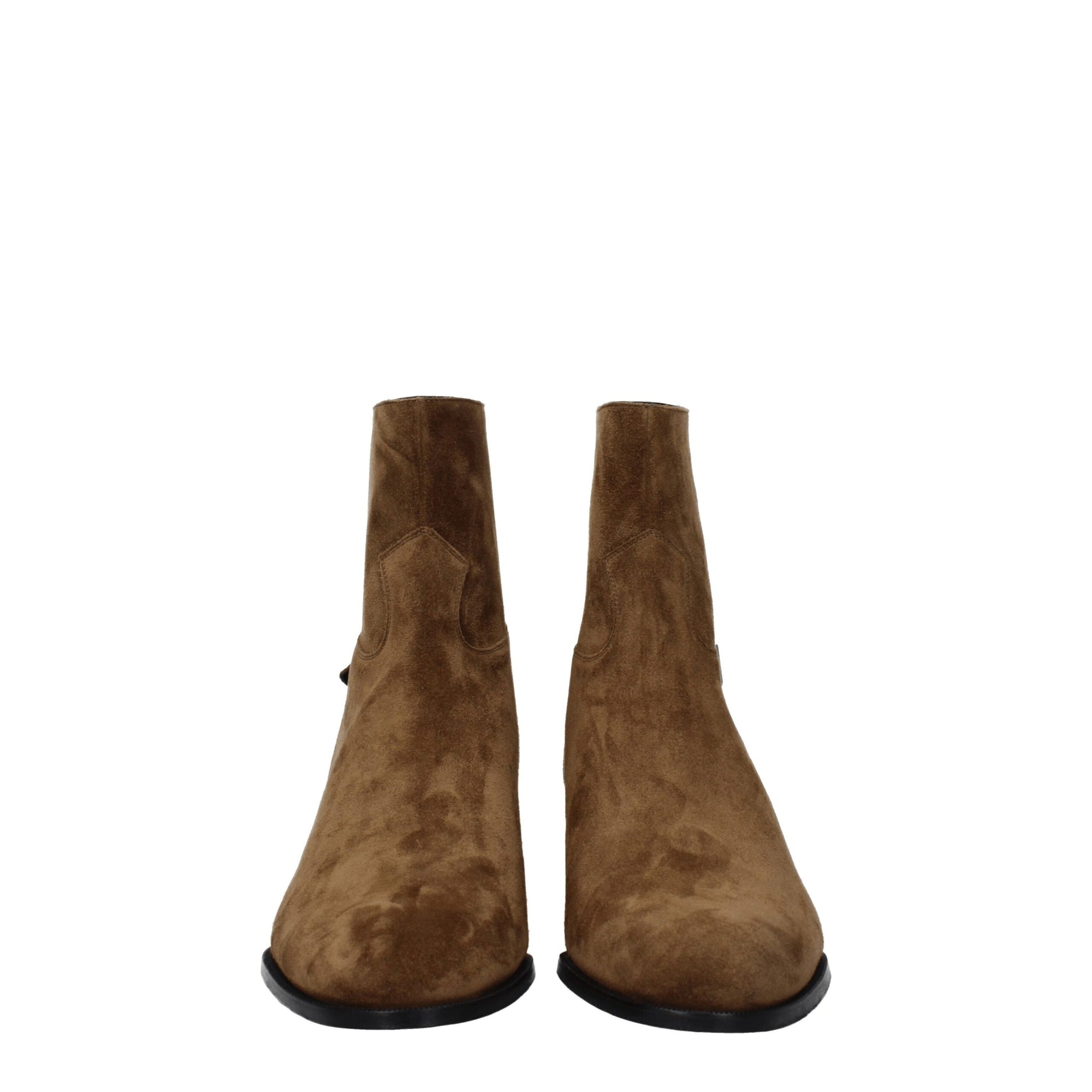 Celine Brown Leather Men Heeled Ankle Boots