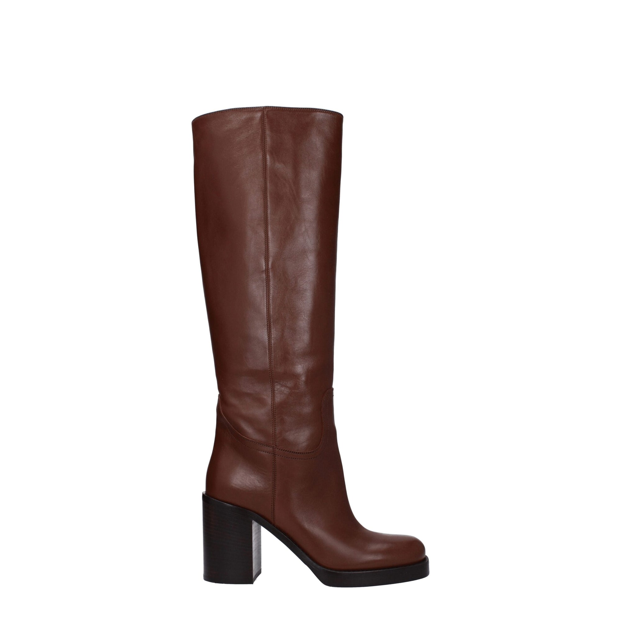 Prada Cognac Brown High Heel Leather Boots