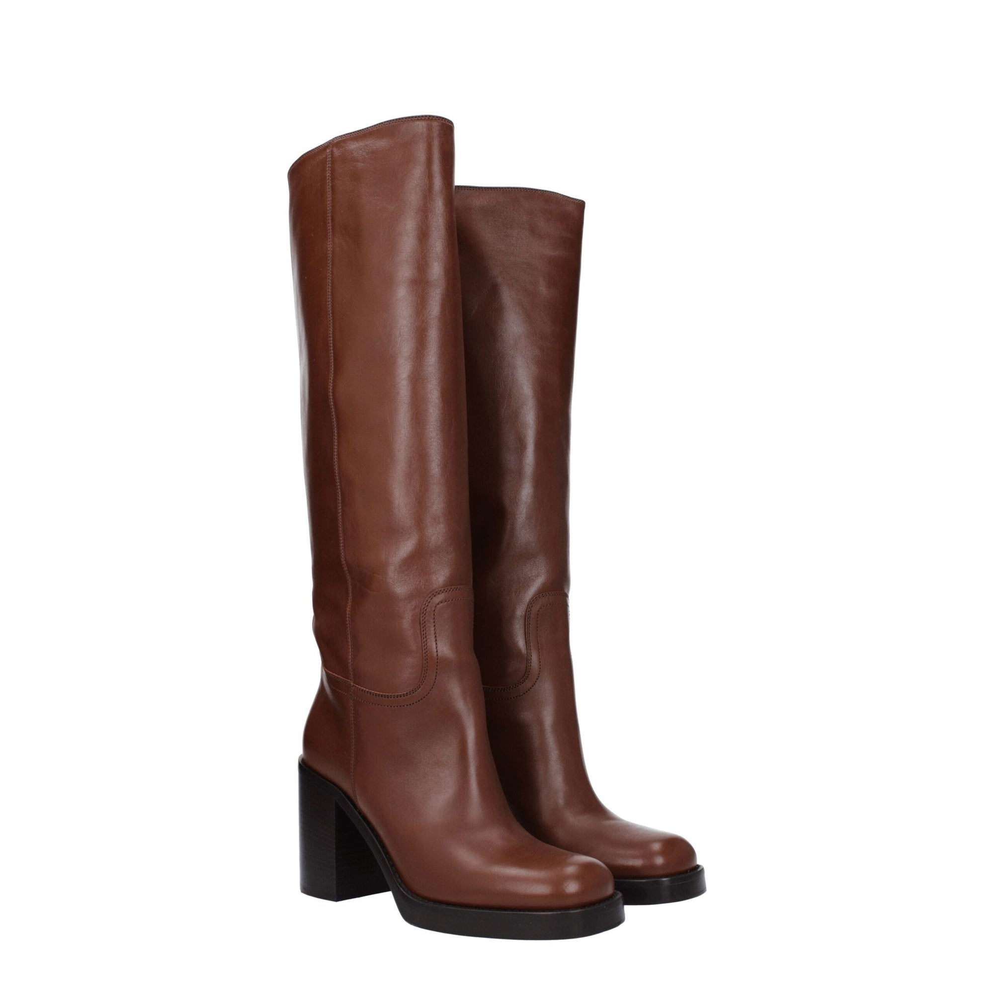 Prada Cognac Brown High Heel Leather Boots