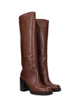 Prada Cognac Brown High Heel Leather Boots