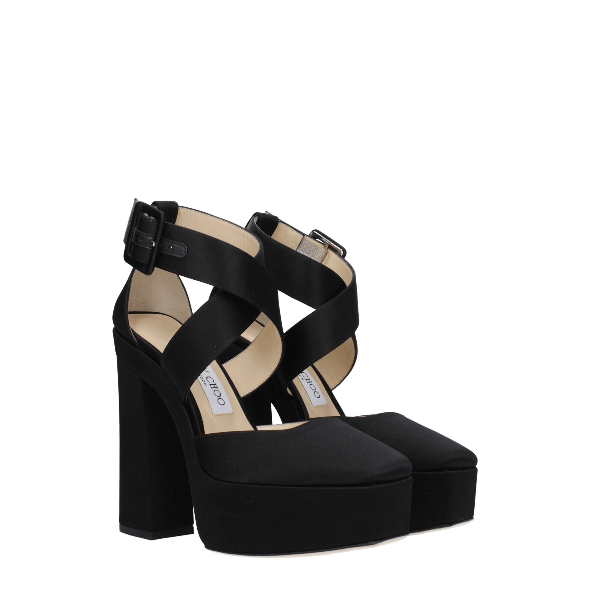 Jimmy Choo Black Leather Platform Heeled Sandals