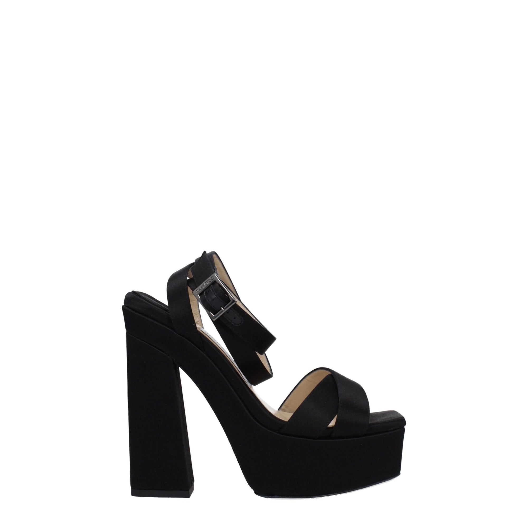 Jimmy Choo Black Satin Platform Heeled Sandals