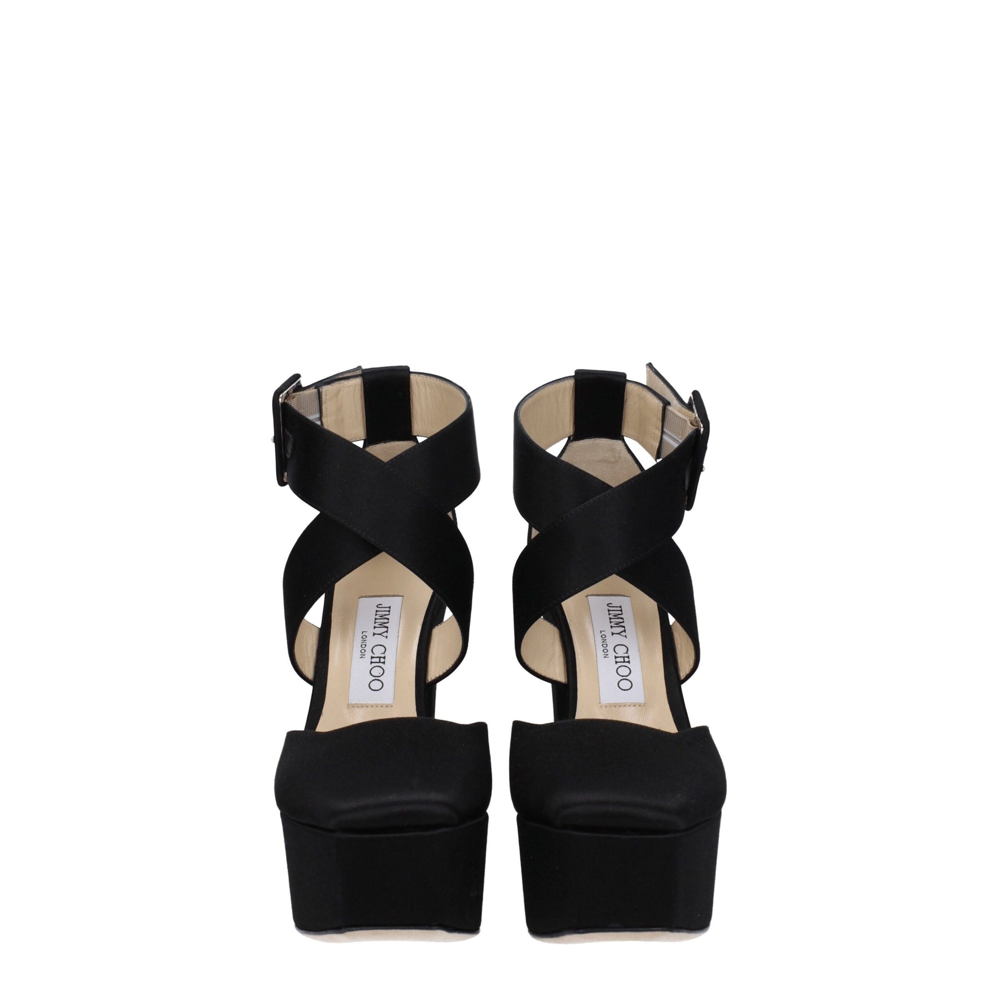Jimmy Choo Black Leather Platform Heeled Sandals