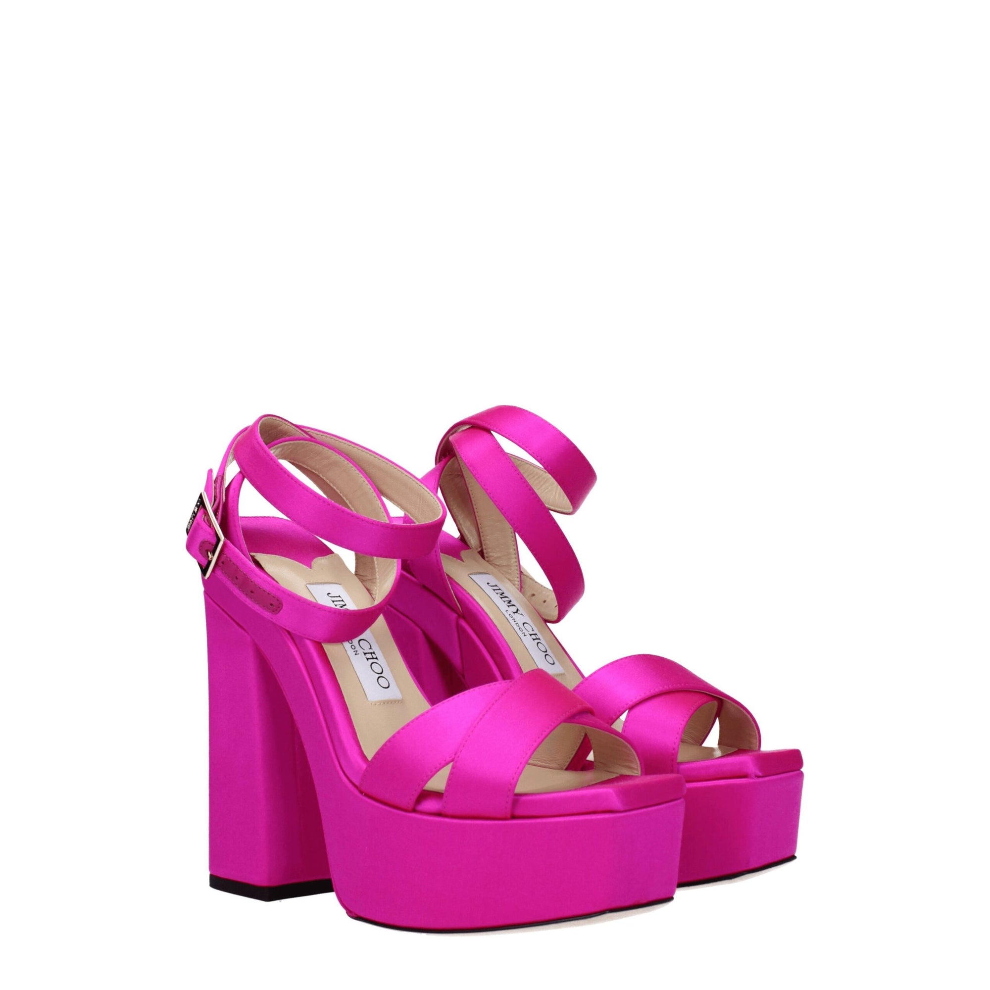 Jimmy Choo Pink Satin Platform Heeled Sandals