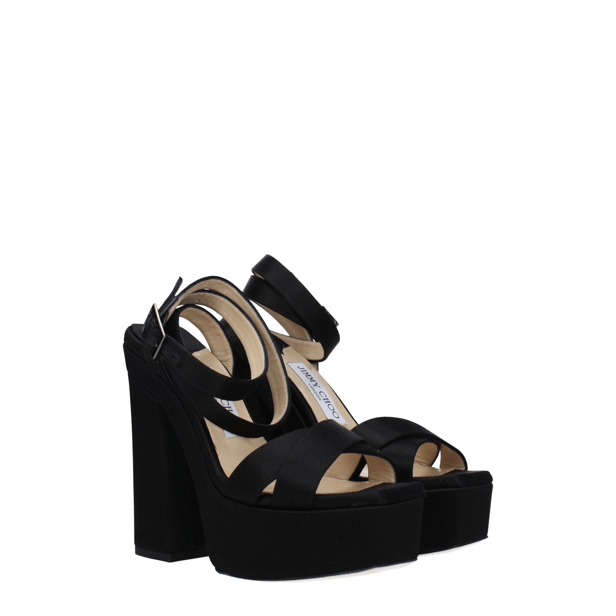 Jimmy Choo Black Satin Platform Heeled Sandals