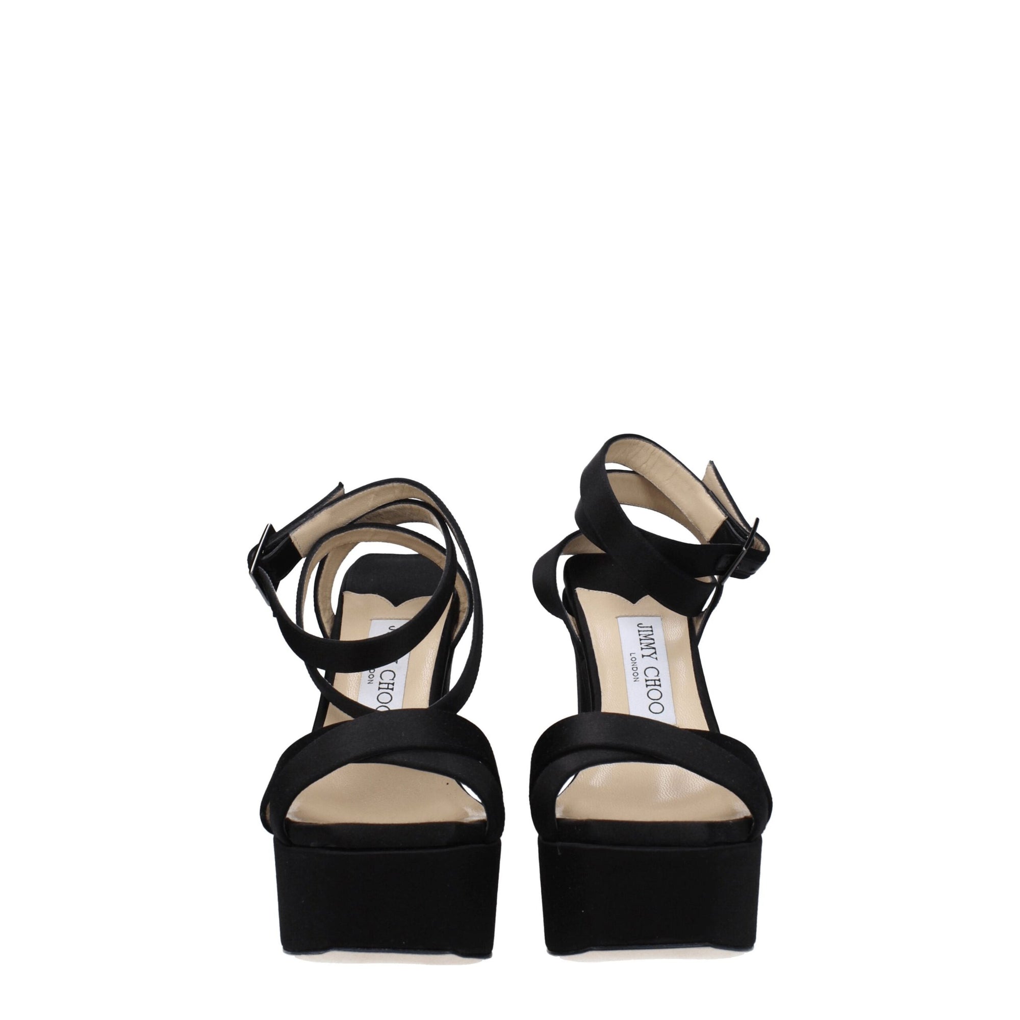 Jimmy Choo Black Satin Platform Heeled Sandals