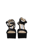 Jimmy Choo Black Satin Platform Heeled Sandals