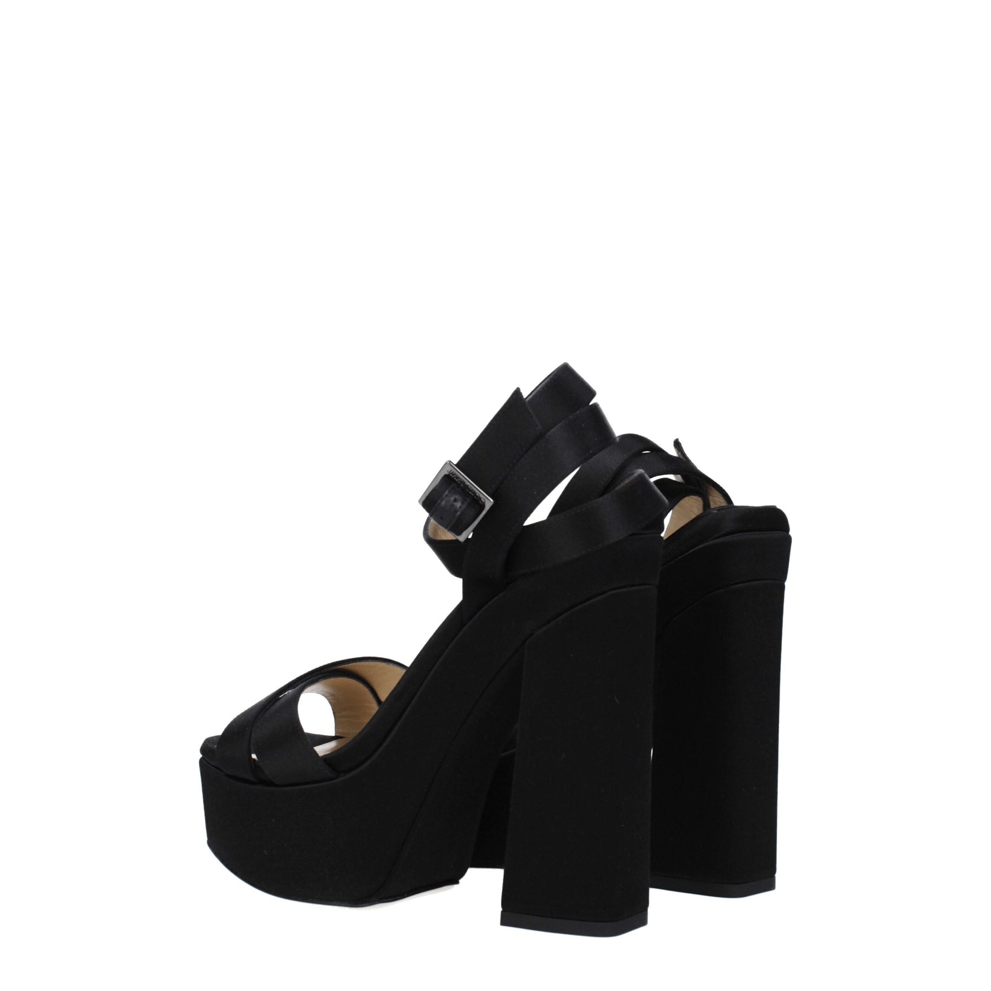 Jimmy Choo Black Satin Platform Heeled Sandals