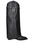 Givenchy Black Vintage Leather Wedge Knee-High Boots