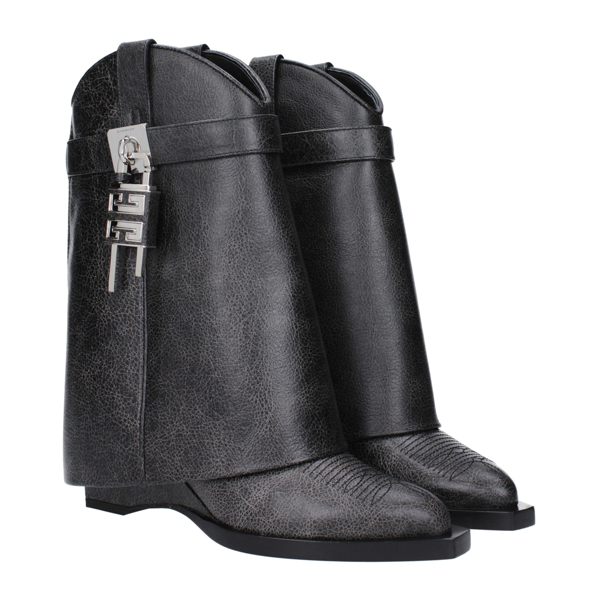 Givenchy Black Vintage Leather Wedge Ankle Boots