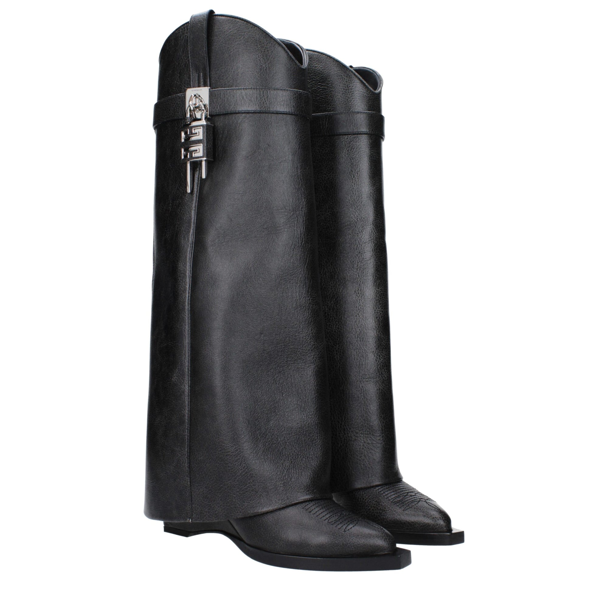 Givenchy Black Vintage Leather Wedge Knee-High Boots