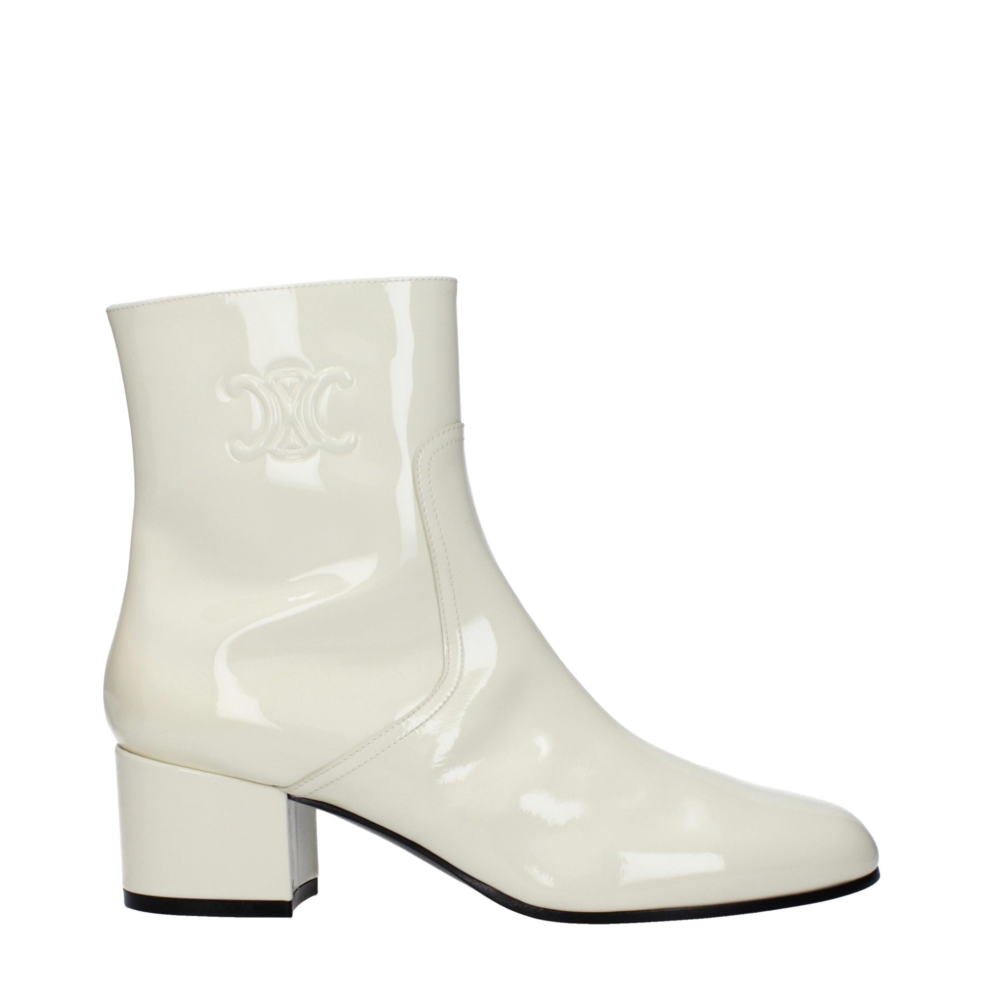 Celine Porcelain White Leather Heel Ankle Boots