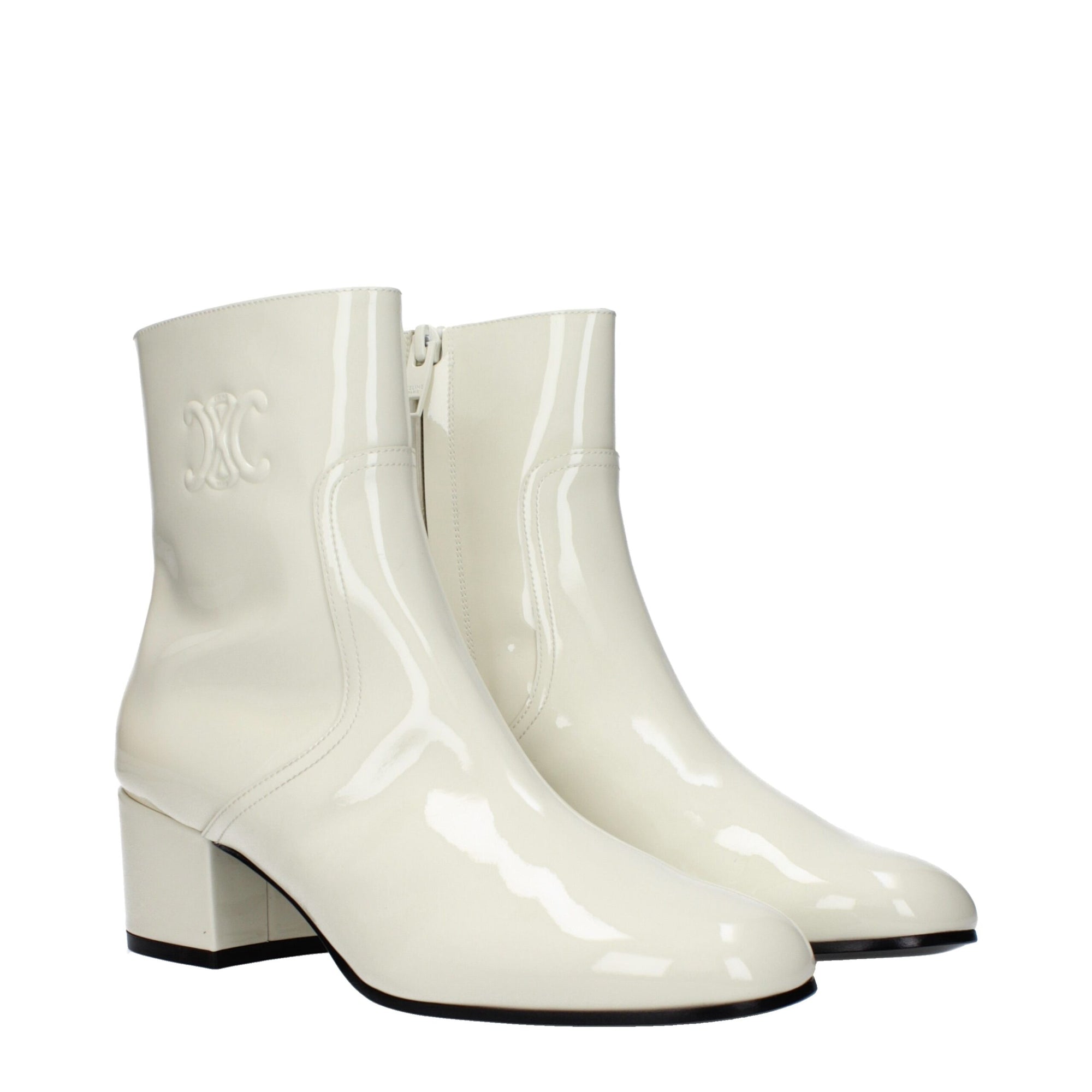Celine Porcelain White Leather Heel Ankle Boots