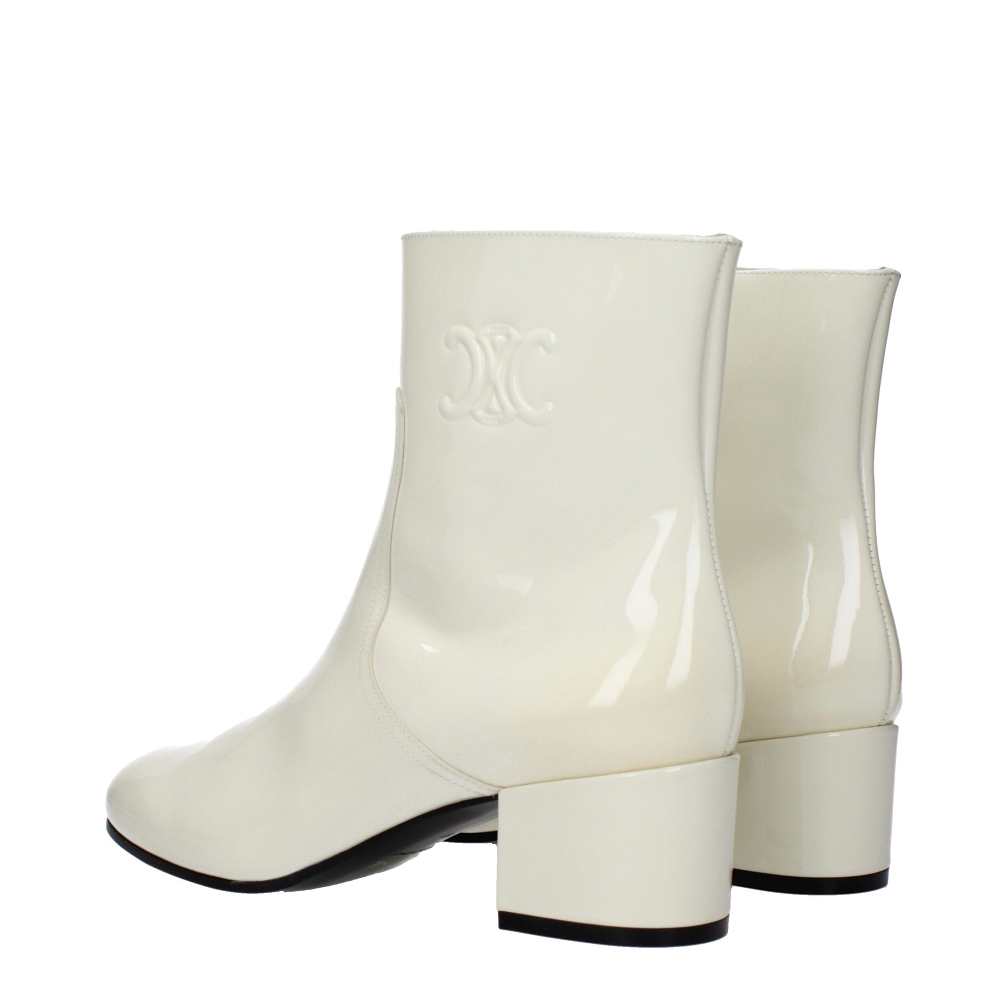 Celine Porcelain White Leather Heel Ankle Boots