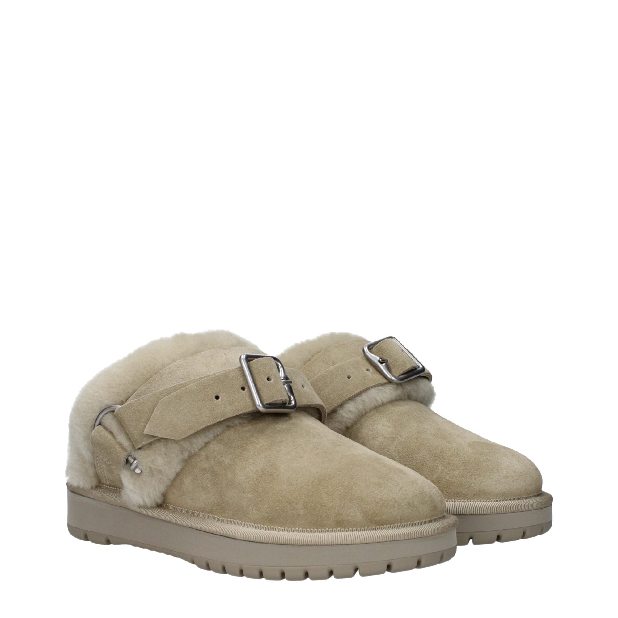 Burberry Beige Leather Plush Slippers