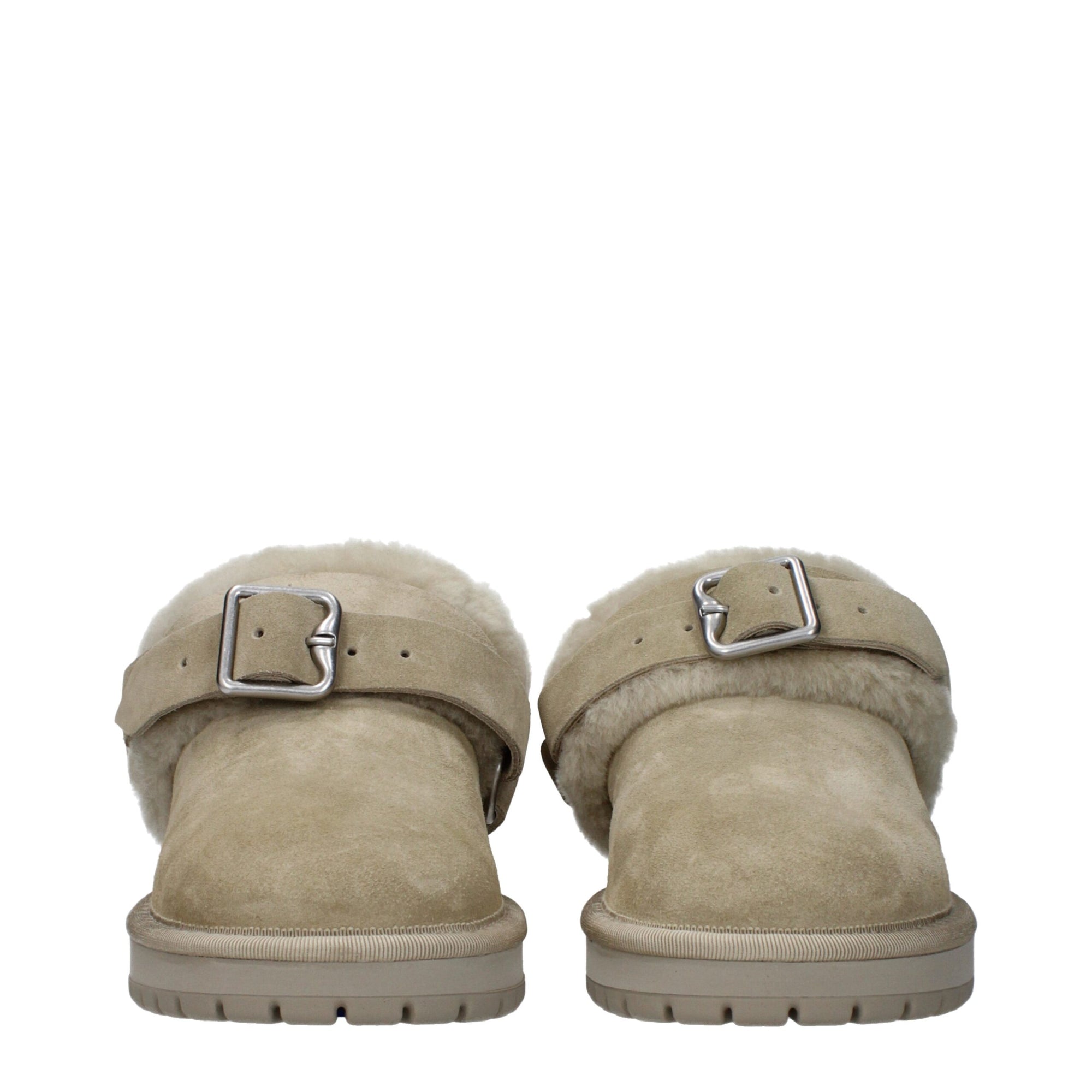 Burberry Beige Leather Plush Slippers