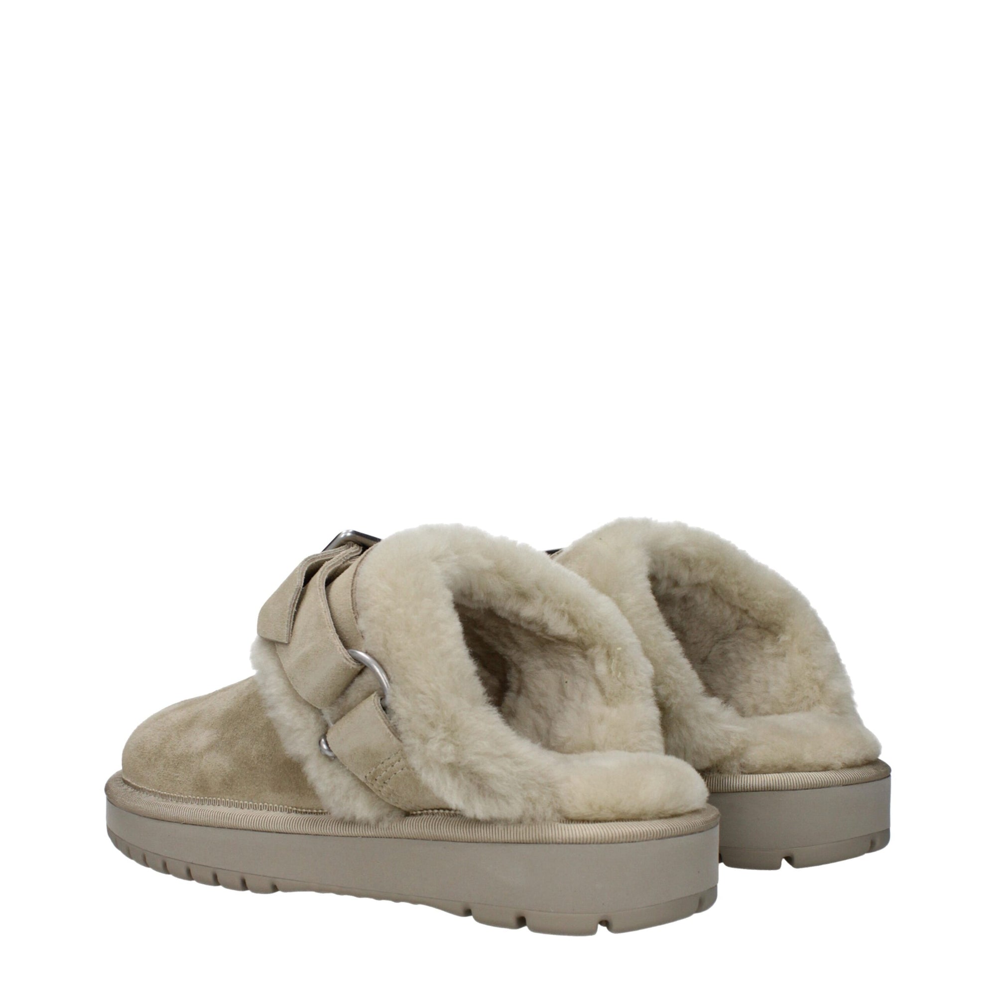 Burberry Beige Leather Plush Slippers