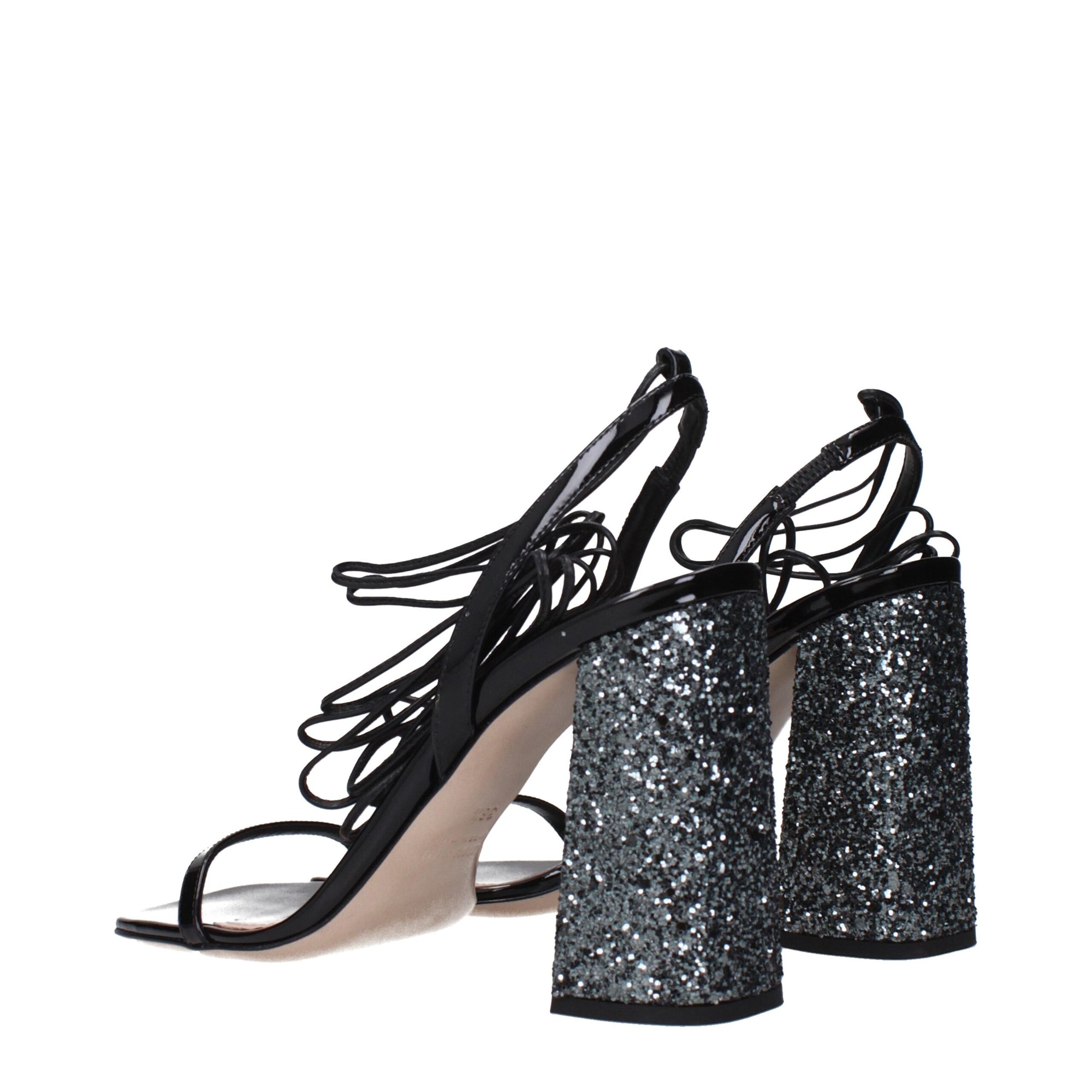 Miu Miu Black Leather Glitter Block Heel Shoes