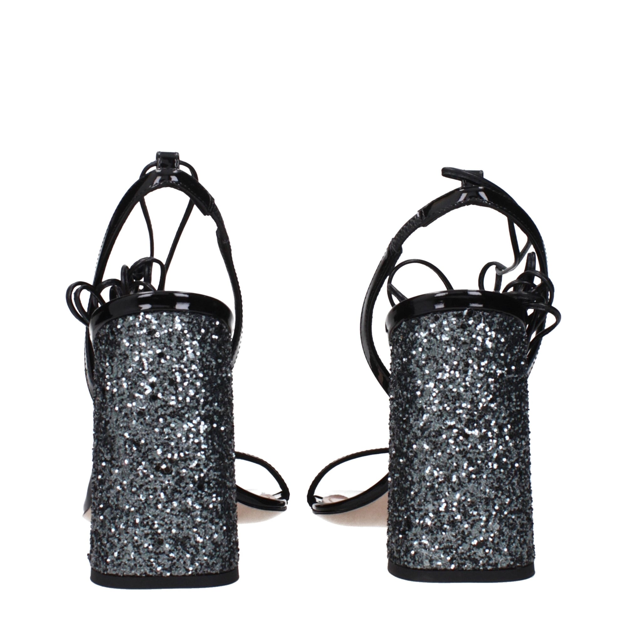 Miu Miu Black Leather Glitter Block Heel Shoes