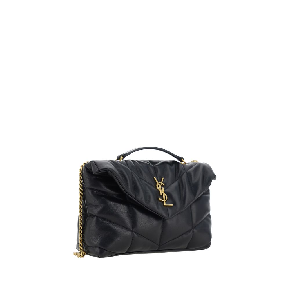YSL black leather toy puffer top handle shoulder bag