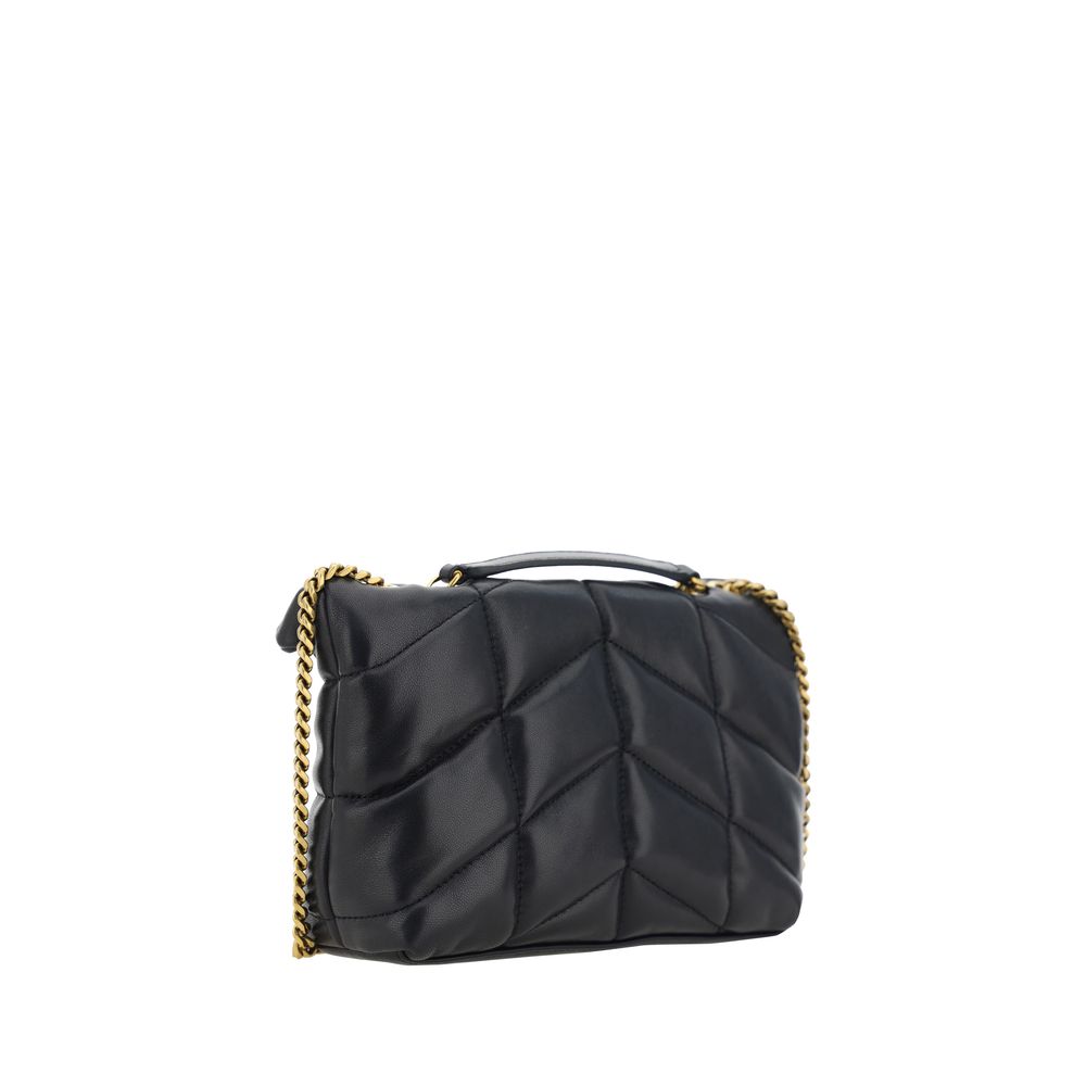 YSL black leather toy puffer top handle shoulder bag