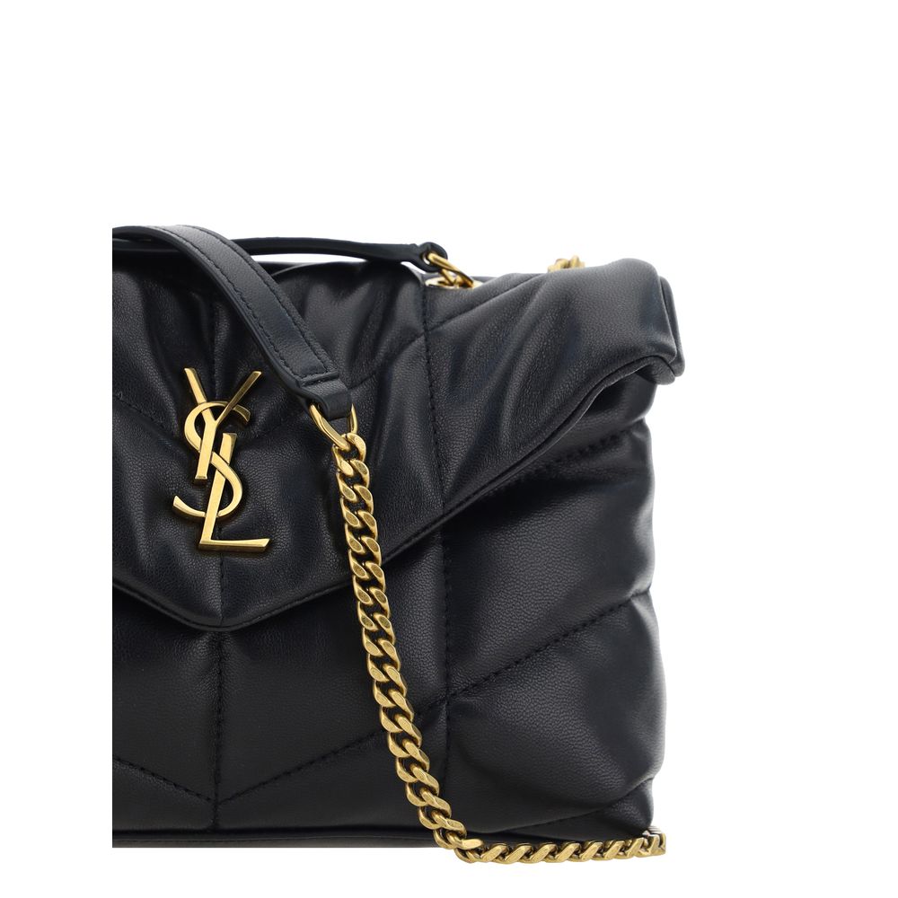 YSL black leather toy puffer top handle shoulder bag