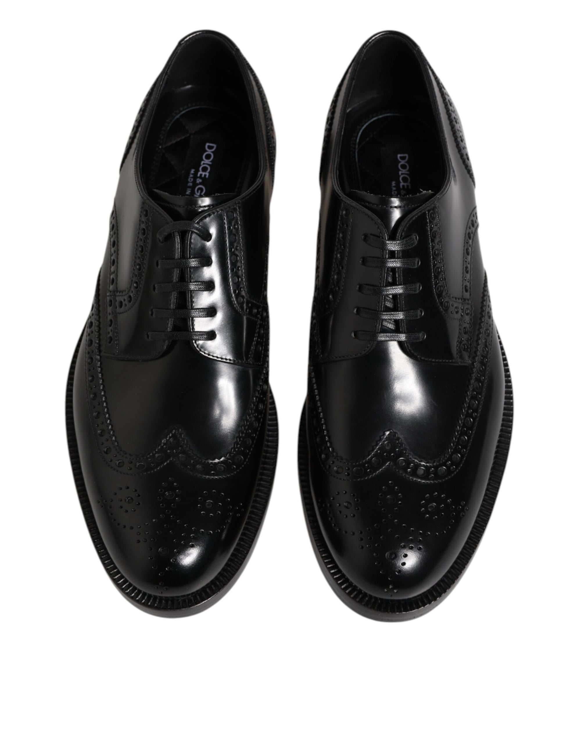 Dolce & Gabbana Black Leather Derby Wingtip Dress Shoes