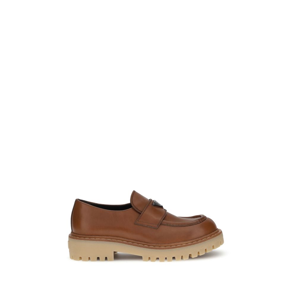 Prada Brown Leather Low Heel Loafers