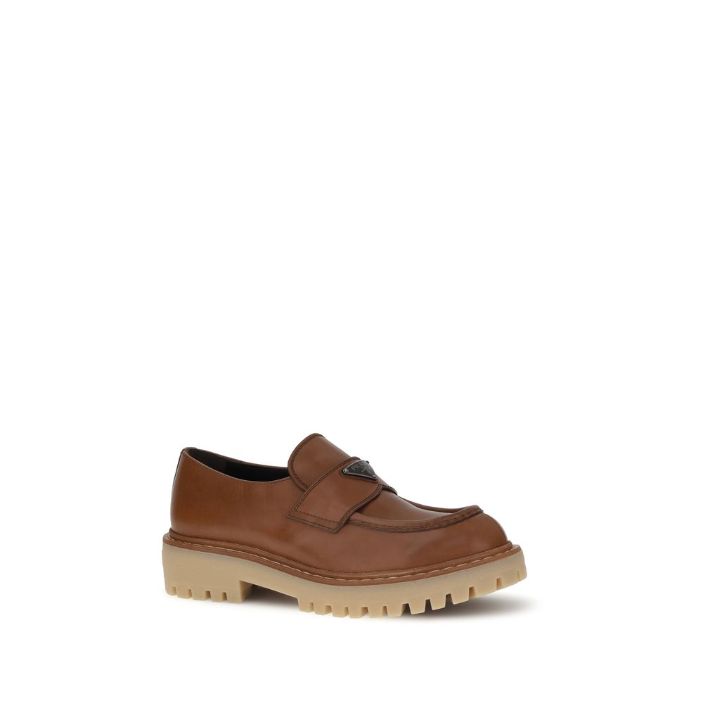 Prada Brown Leather Low Heel Loafers