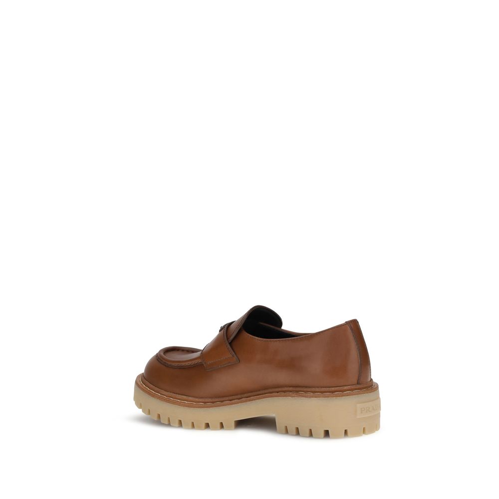 Prada Brown Leather Low Heel Loafers