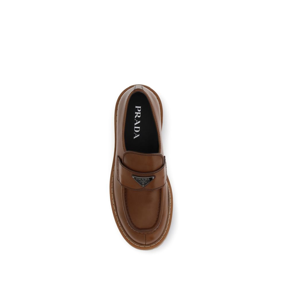 Prada Brown Leather Low Heel Loafers