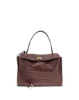 Balenciaga Brown Crocodile Embossed Rodeo Medium Leather Shoulder Bag