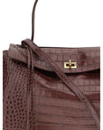 Balenciaga Brown Crocodile Embossed Rodeo Medium Leather Shoulder Bag